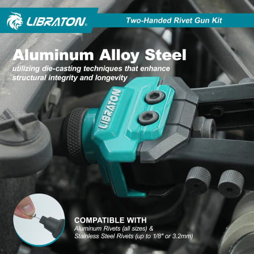 LIBRATON Hand Riveter Set with 250 Blind Rivets (2.4/3.2/4.0/4.8/6.4mm), 5 Nosepieces, and 5 HSS Drill Bits