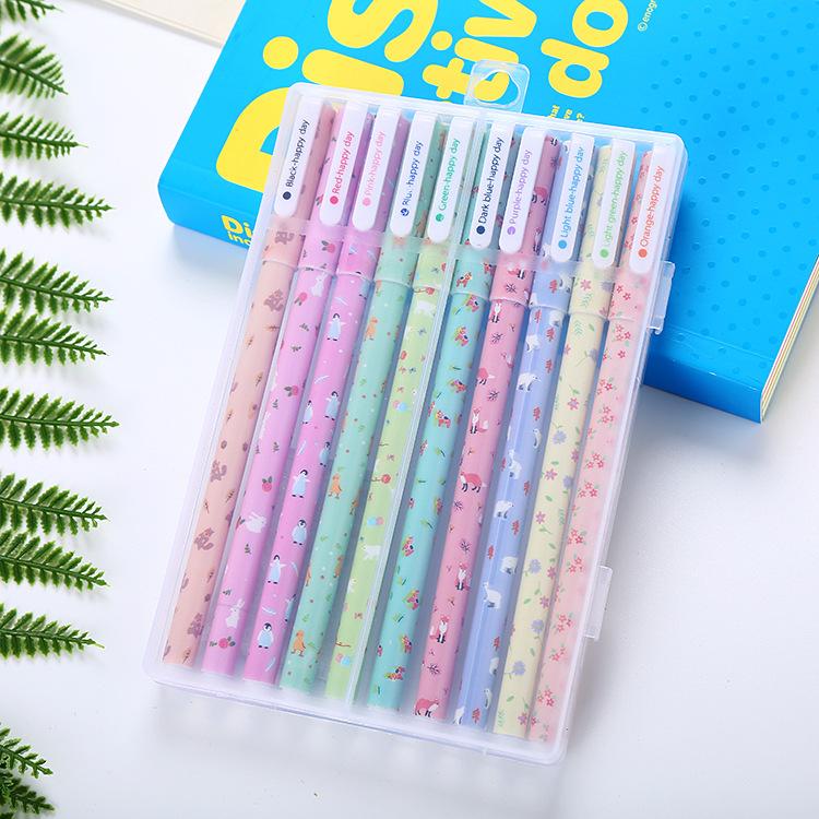 Kawai Stationery Boxed Ten Color Lovely Gel Pen Creative Student Set Office Graffiti Notebook Office School Supplies Accessories