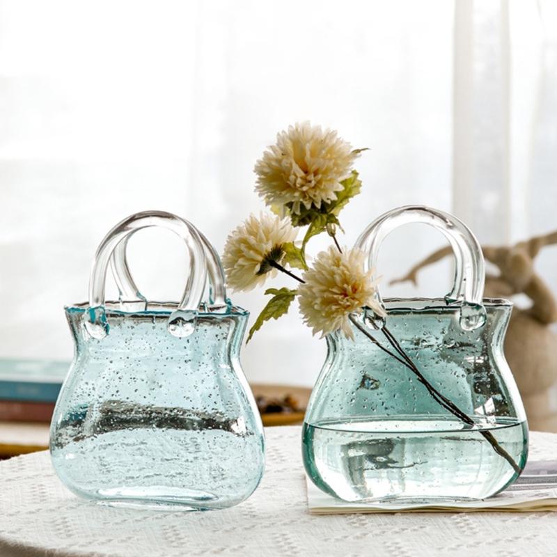 Verdickte Klare Glasvasen Handtaschenform Hülle Halten Blume Geeignet Für Haus Büro Dekoration Geburtstagsgeschenk