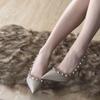 Ladies Shoes  High Quality Shallow Women's High Heels Fashion Rivet Solid Office and Career Sexy Pointed Toe Heels Women