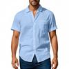 Camicia Casual da Uomo a Maniche Corte con Bottoni e Taschino sul Petto in Misto Lino