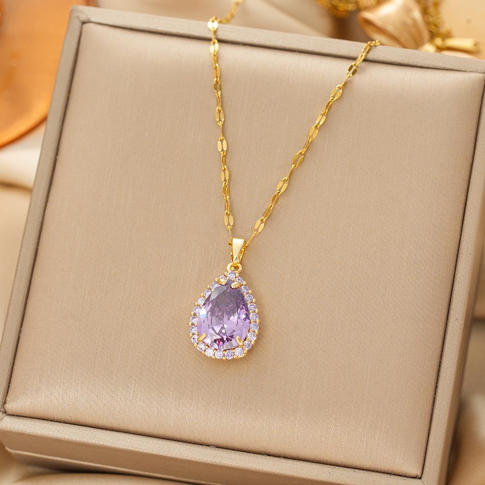 Japan and South Korea Simple Popular Wind Titanium Steel Necklace Female Niche Exquisite Internet Celebrity Zircon Clavicle Chain High-end Jewelry