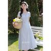 Luxiangnan Women's French Style Blue Summer Dress
