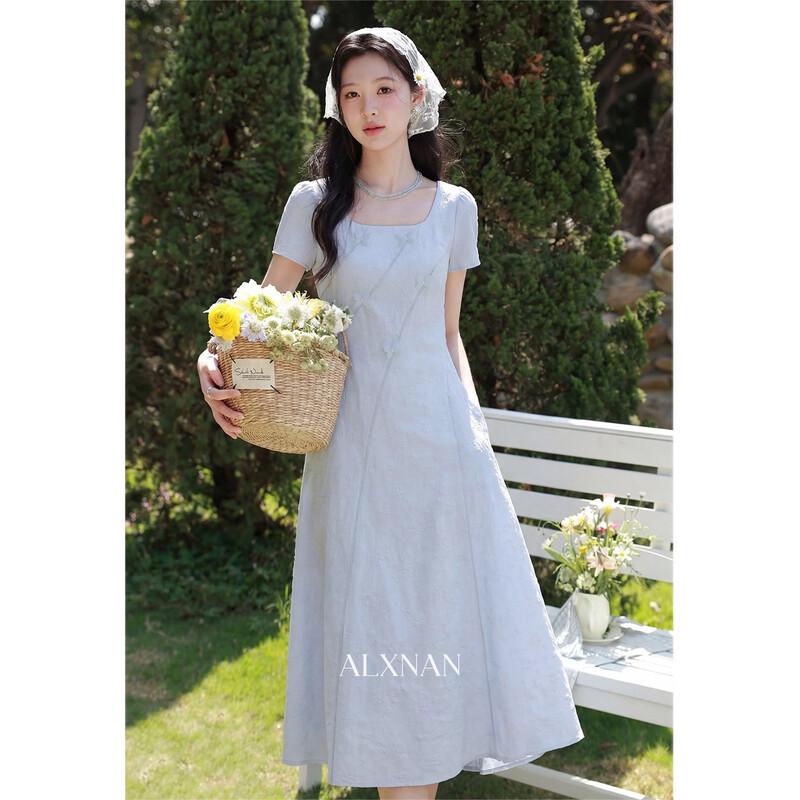 Luxiangnan Women's French Style Blue Summer Dress