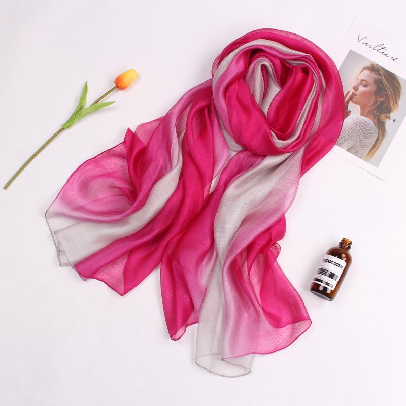 Dual-Use Gradient Mulberry Silk Scarf: Cotton, Linen & Silk Wrap for Women