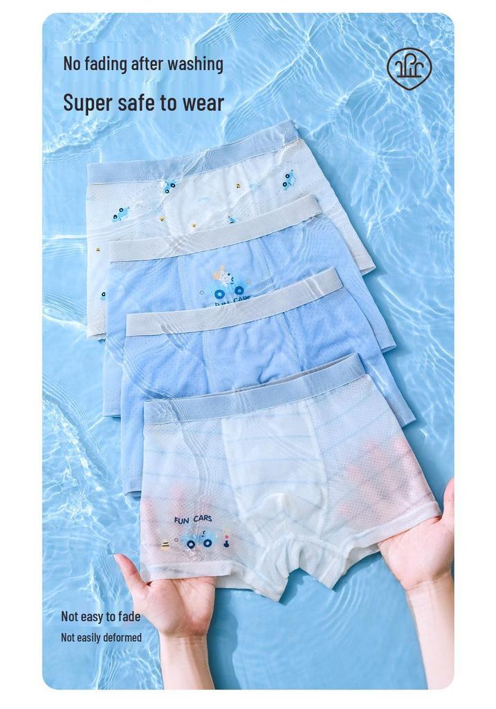 Boys' Ice Silk Summer Underwear - Thin Style for Ages 11 and Up, Flat-Leg Four-Corner Design