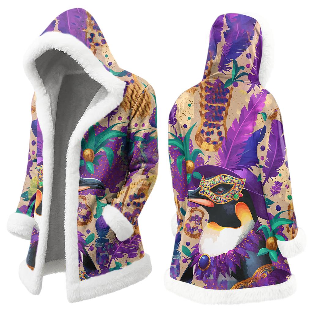 Unisex Casual And Fashionable Plush Collar Hooded Long Sleeved Carnival Print Jacket
