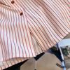 Pink Striped Women's Shirt French Style Loose Flip Collar Single Breasted Pocket Blouse Casual Fashionable Famale Long Sleeved Top