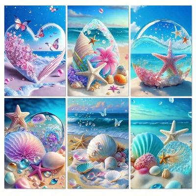 2025 Beach Shell Diamond Painting Scenery: 5D DIY Living Room Decor Gift