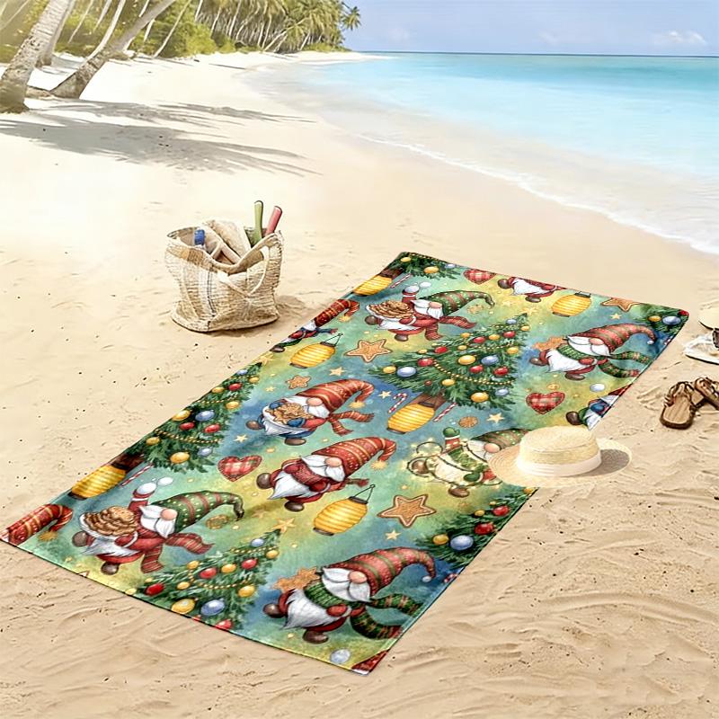 Christmas Gnomes Print Beach Towel, Large Soft Quick Dry Towel for Beach Camping Swimming