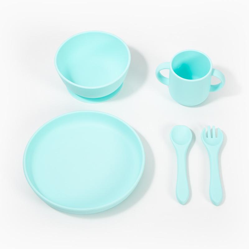 Ensemble de vaisselle pour bébé: Assiette Compartimentée en Silicone, Bavoir, Cuillère, Fourchette, Bol et Ventouse