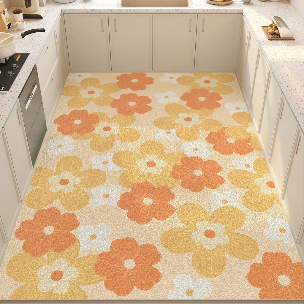 Kitchen Floor Mat Waterproof Non-slip Oil-proof Stain-resistant PVC Leather Rug Easy To Clean Home Carpet Alfombra