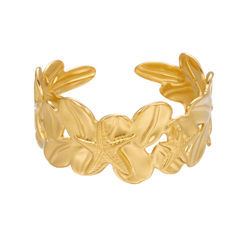 Exaggerated Irregular Stainless Steel Wide Cuff Bracelet Women's Leaves Starfish Bangle Delicate Daily Wear Jewelry Gift