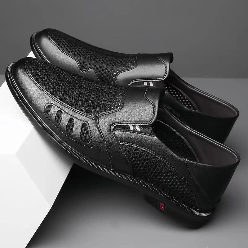 New White Perforated Leather Shoes Men Slip On Shoes Leather Male Comfortable Casual Shoes Male Comfortable Loafers Formal Shoes