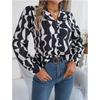 Geometric Print Women Blouse Spring Autumn Femme Office Lady Button Up Turn Down Collar Shirts