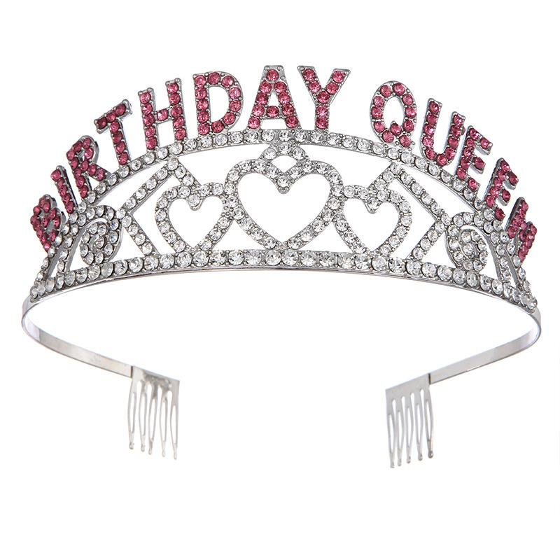 Fashionable Zinc Alloy Water BIRTDAY QUEEN Diamond Crown Birthday Party Headband Girl Birthday Headwear