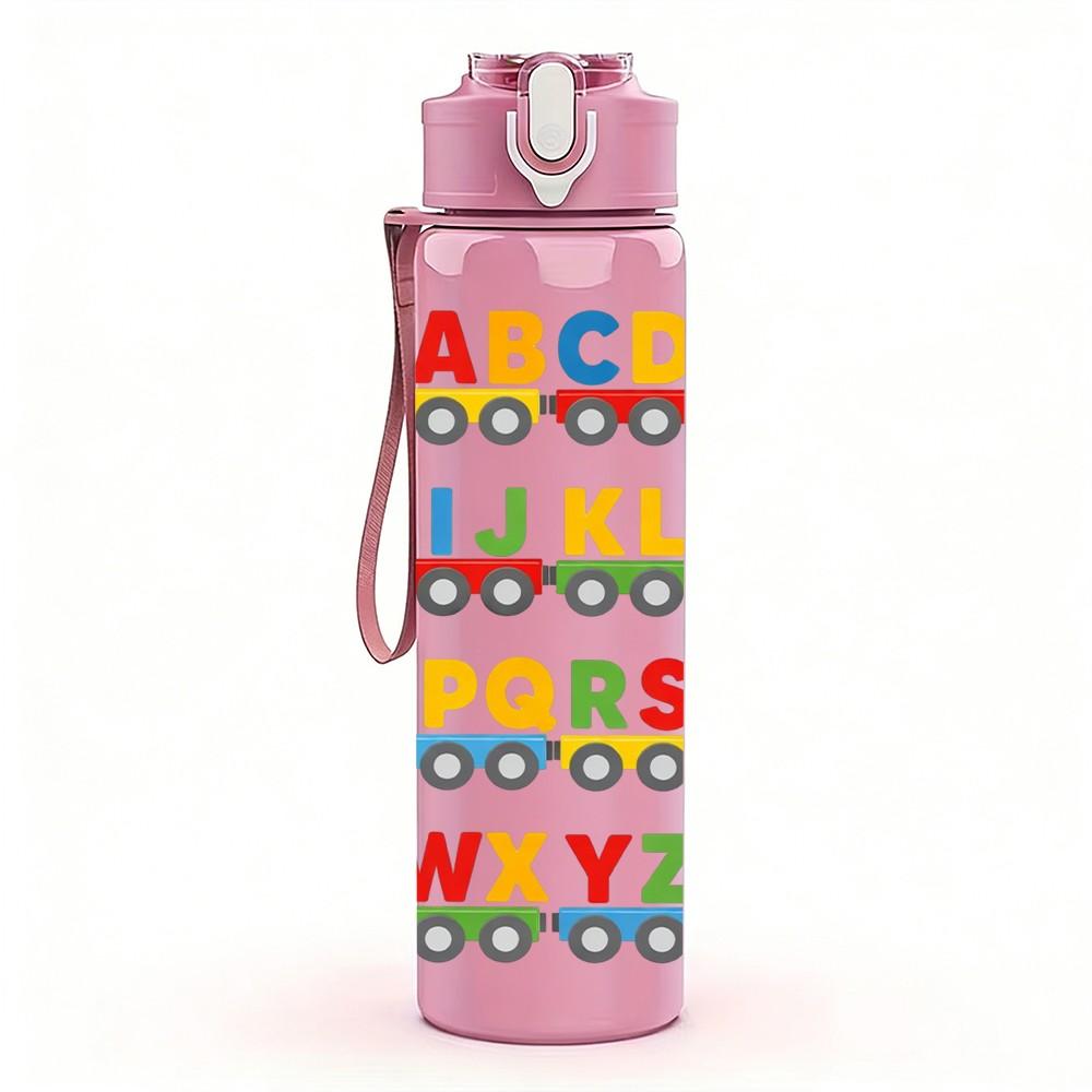 1PC Colorful Alphabet Letter Art Print 750ml Color Plastic Sports Water Bottle Leakproof Flip Straw Lid Suitable for Sports Office Home Use