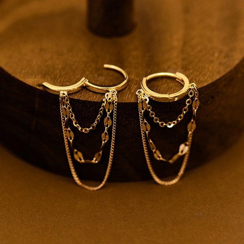 

1 Pair Delicate Stainless Steel Chain Hoop Earrings For Women Girls Fashionable Daily Jewelry Gift For Her Tassel Earrings золотой