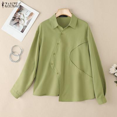 Women Turn Down Collar Loose Casual Long Sleeve Blouse