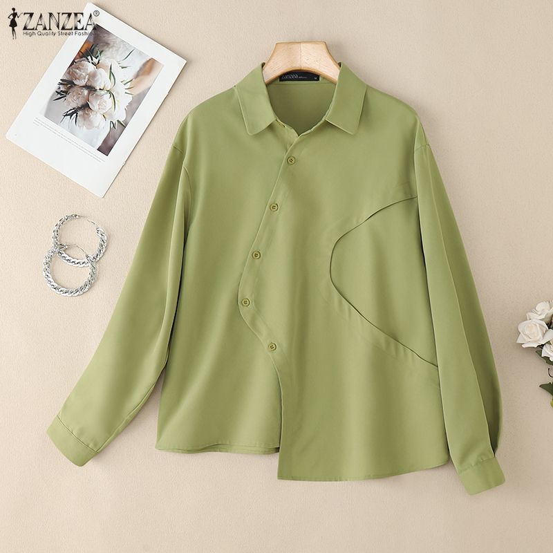 ZANZEA Women Turn Down Collar Loose Casual Long Sleeve Blouse