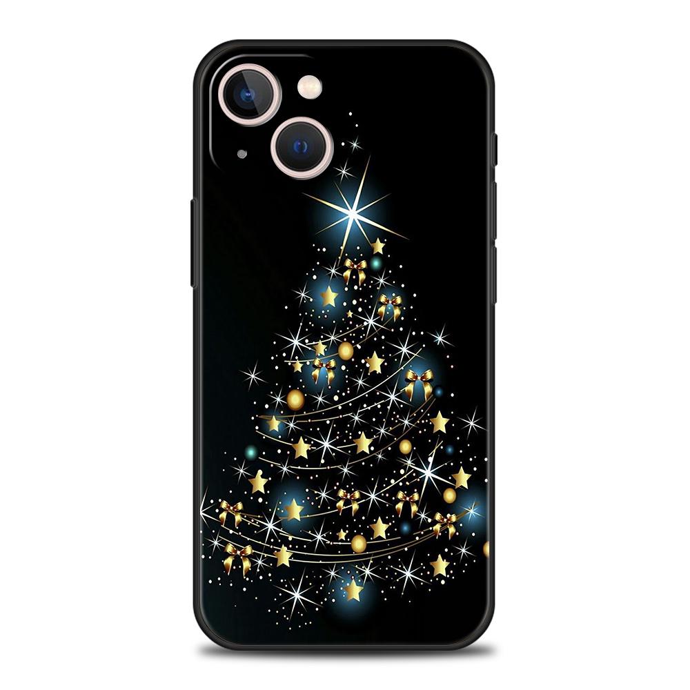 Luxury TPU Soft Phone Case For iPhone 16 11 15 14 Pro MAX 12 13 7 8 Plus X XR XS SE 2022 Black Cover Merry Christmas Tree