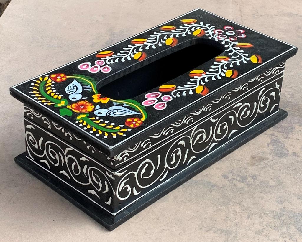 Ręcznie robione drewniane pudełko na chusteczki Ręcznie malowane Indyjska sztuka ludowa
