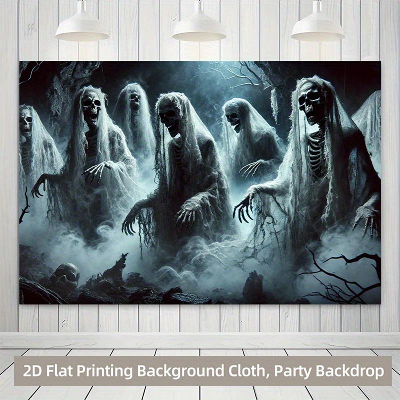 1 piece of 2D background fabric a ghost wearing a worn-out white robe polyester background banner.PMJ
