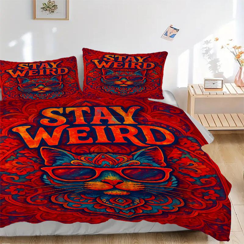 

3pcs Stay Weird Cat Duvet Cover Set, Soft Comfortable Duvet Cover,Guest Room (1*Duvet Cover + 2*Pillowcase, Without Core) yy251104167 135x200cm