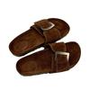 Cowhide version~ niche summer new retro leather big buckle one-word slippers women open-toed thick-bottomed Birkenstock sandals women