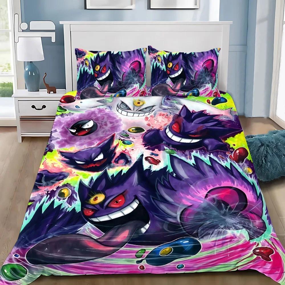 Kreslené Roztomilé Zlé Pok é mon Mikrovláknové Ložní Soupravy, Dětský Narozeninový Dárek se Zipem Pokojová Dekorace pro Náctileté Dospělé Povlečení na Přikrývku