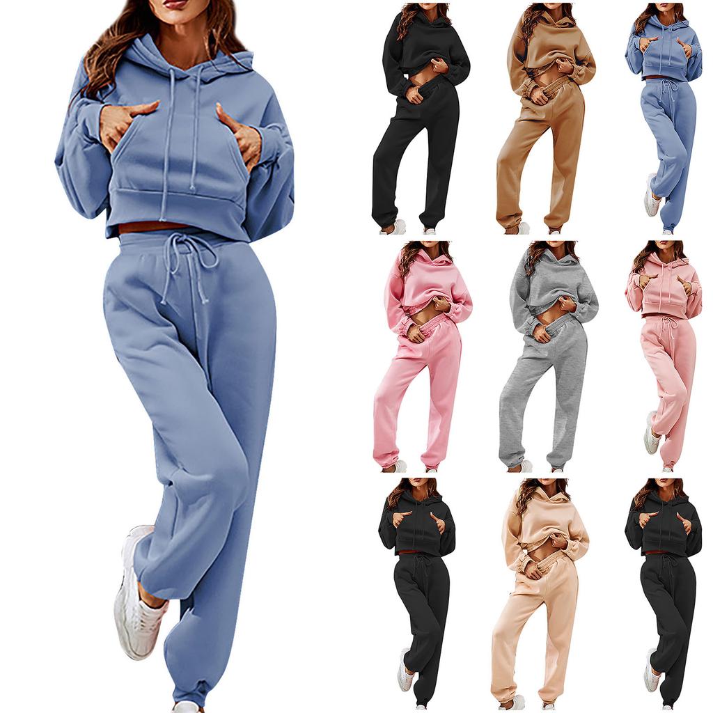 Women's Solid-Coloured And Winter Long-Sleeved Sweatshirt And Trousers Loose Casual Two-Piece Suit