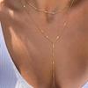 Simple Golden Plated Y-Shaped Pendant Necklace For Women Trendy Layered Hammer Beaded Long Chain Necklaces Gifts
