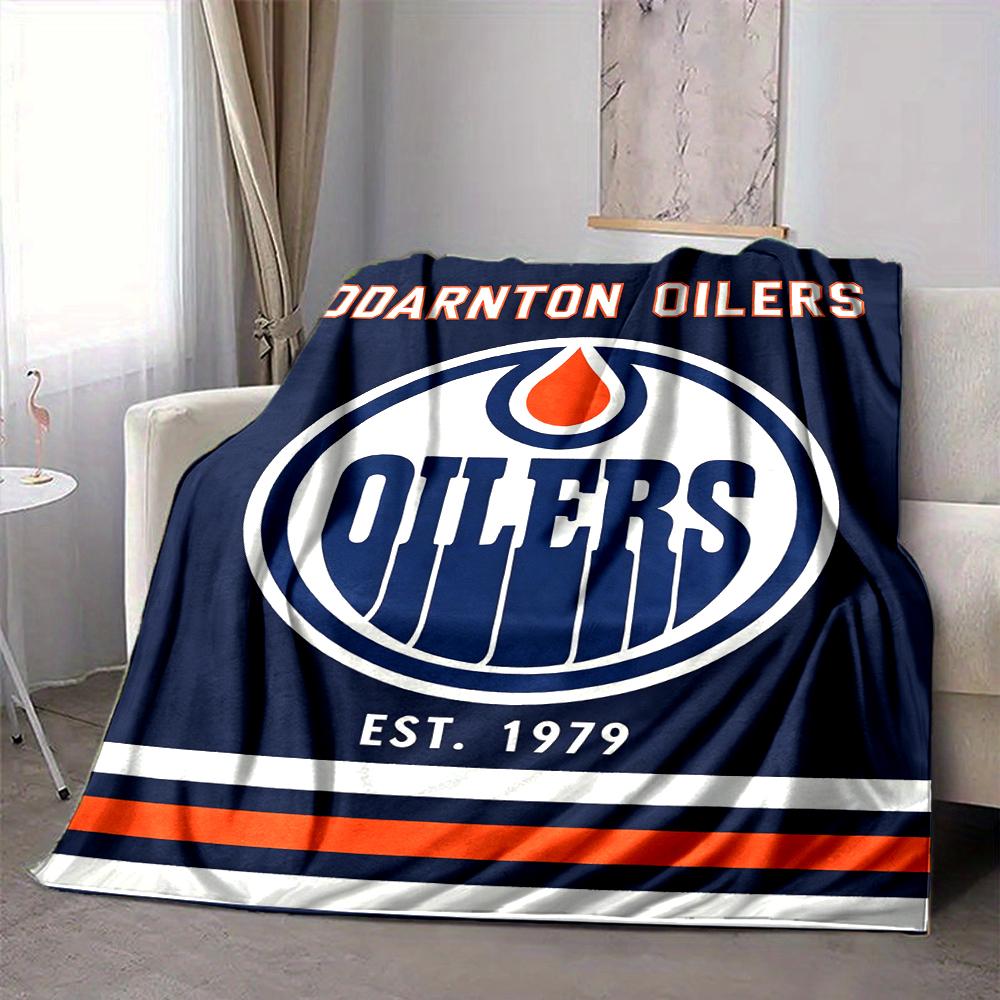 1Pc Edmonton Oilers Emblem Blanket Soft And Comfortable Casual Warm Camping Travel Christmas Halloween Xmas Gift M928587
