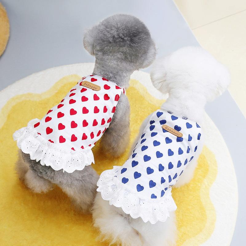 

Маленькая домашняя собака Кошка Лето Любовь Сердце Печать Кружевное платье Хлопок Щенок Костюм Мода Прекрасная одежда Одежда Одежда