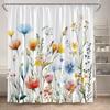Floral Shower Curtain Blue Purple Pink Watercolour Flowers Plant Modern Minimalist Polyester Bathroom Decor Bath Curtains Set