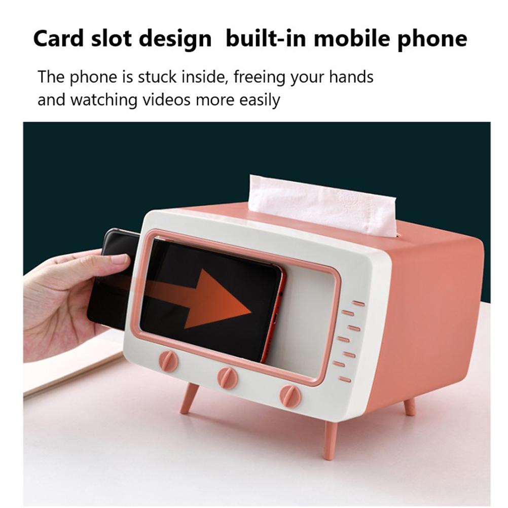 2 In 1 Home TV Shape Phone Holder Tissue Box  Desktop Napkin Holder Case Mobile Phone Viewing