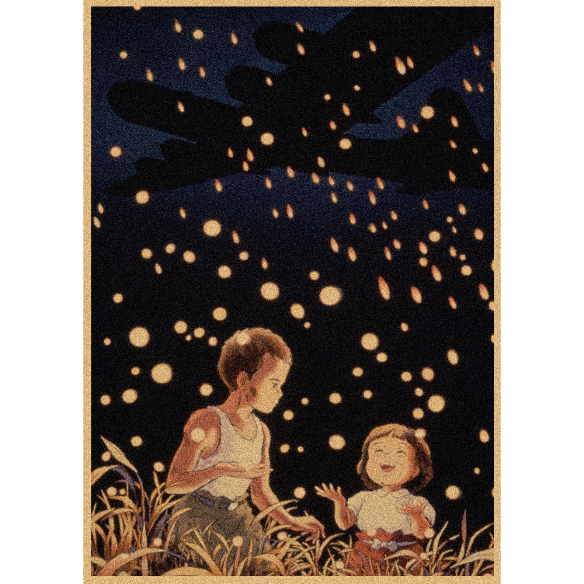 

Retro Kraft Paper Poster: Grave of the Fireflies Anime Movie Wall Art 42X29.7cm