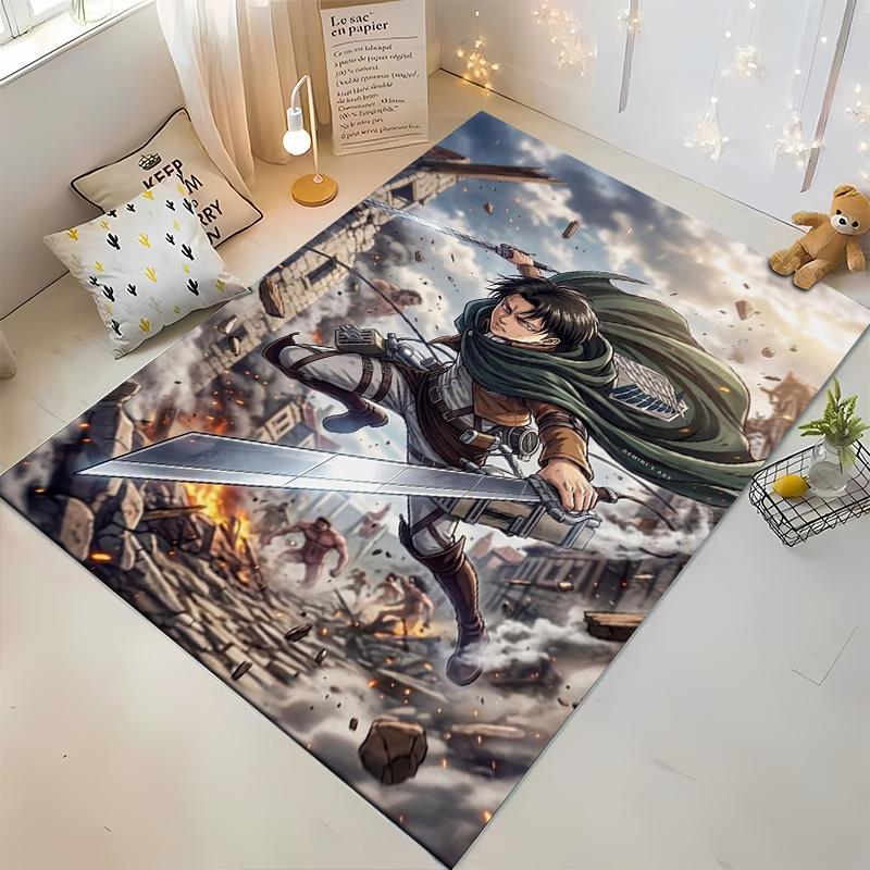 "Anime Warrior with Sword Battle Scene Non-slip rug suitable for living room and bedroom sofas"