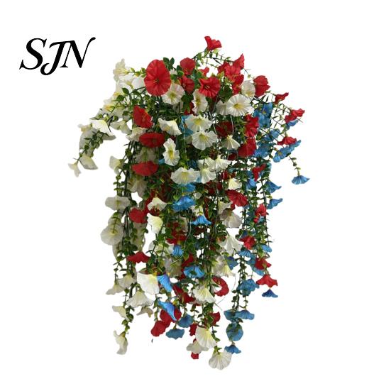 Fade Resistant Decor Patriotic Hanging Basket, Red White Blue Artificial Flowers for America's Flower Basket 250th Anniversary, UV Outdoor Indoor