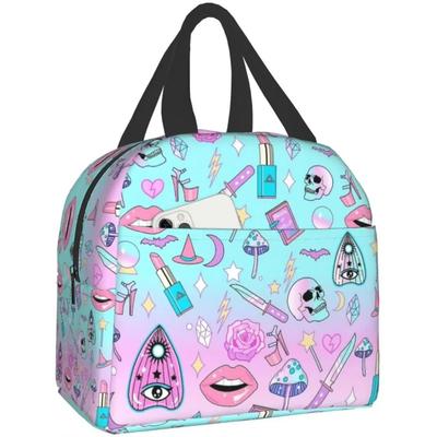 Lunch Bag Pastel Goth Witchy for Women Insulated Portable Lunch Box with Front Pocket for Work Reusable Cooler Tote Bag