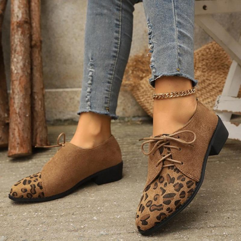 Large size casual Doudou shoes women's autumn and winter new side lace-up leopard print Mary Jane shoes casual single shoes