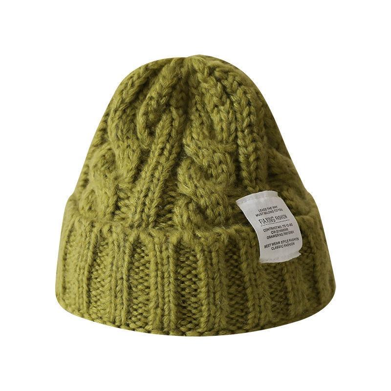 Knitted Appliquéd Twisted Wool Hat Big Head Circumference Winter Candy Colour Ear Protection Hat Women's Hat