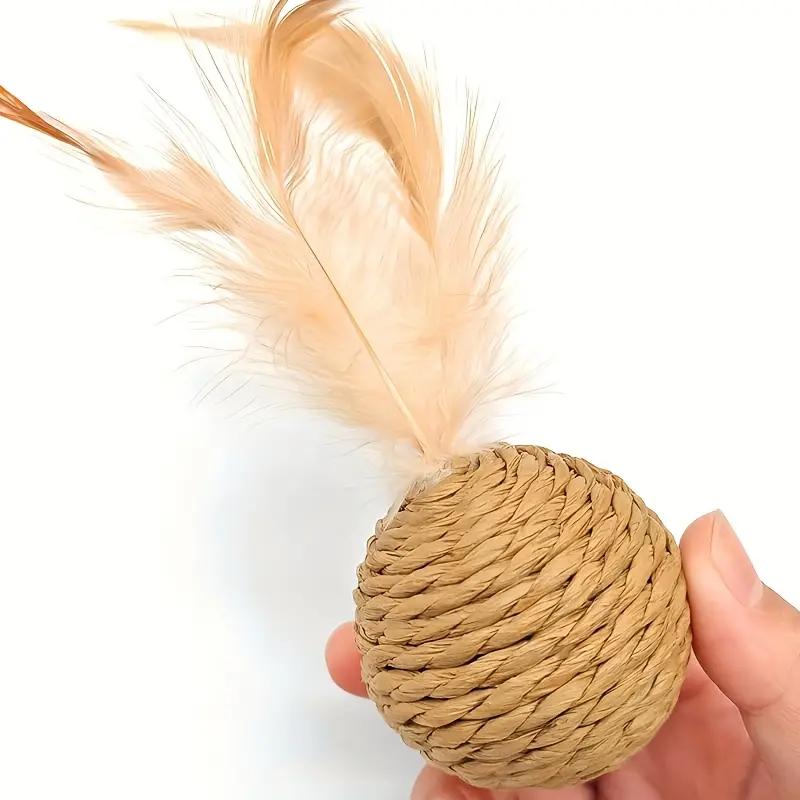 Interactive Cat Toys Rattan Sounding Bells Badminton Cat Chase Tease Cat Toys Rattle Balls Feather Wands Durable Pet Toys