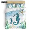 Seahorse Bedding Set Ocean Animal Duvet Cover Underwater World Orange Coral Marine Life Sea Urchin Soft Women Kid Bedroom Decor