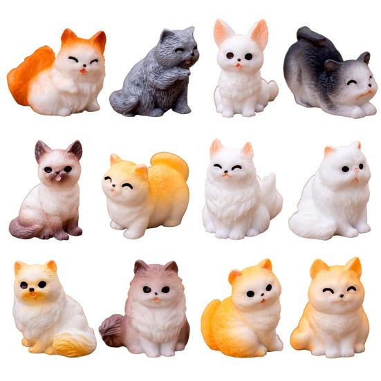 12Pcs Miniature Cat Figurine Mini Simulation Kitten Statue Resin Animal Ornament Microlandscape Dollhouse Car Dashboard Decoration