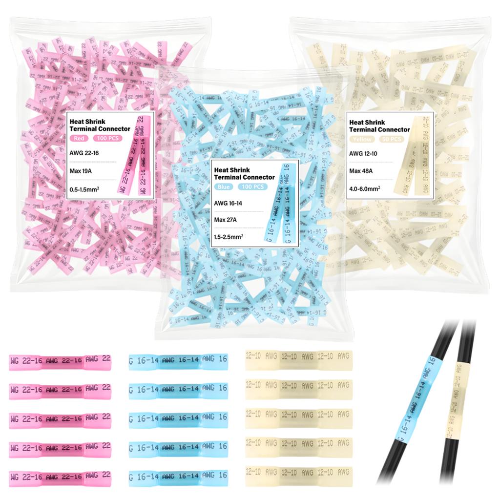 200/510PCS Boxed Waterproof Heat Shrink Butt Wire Connectors Waterproof Insulated Automobile Marine Wire Cable Crimp Terminals