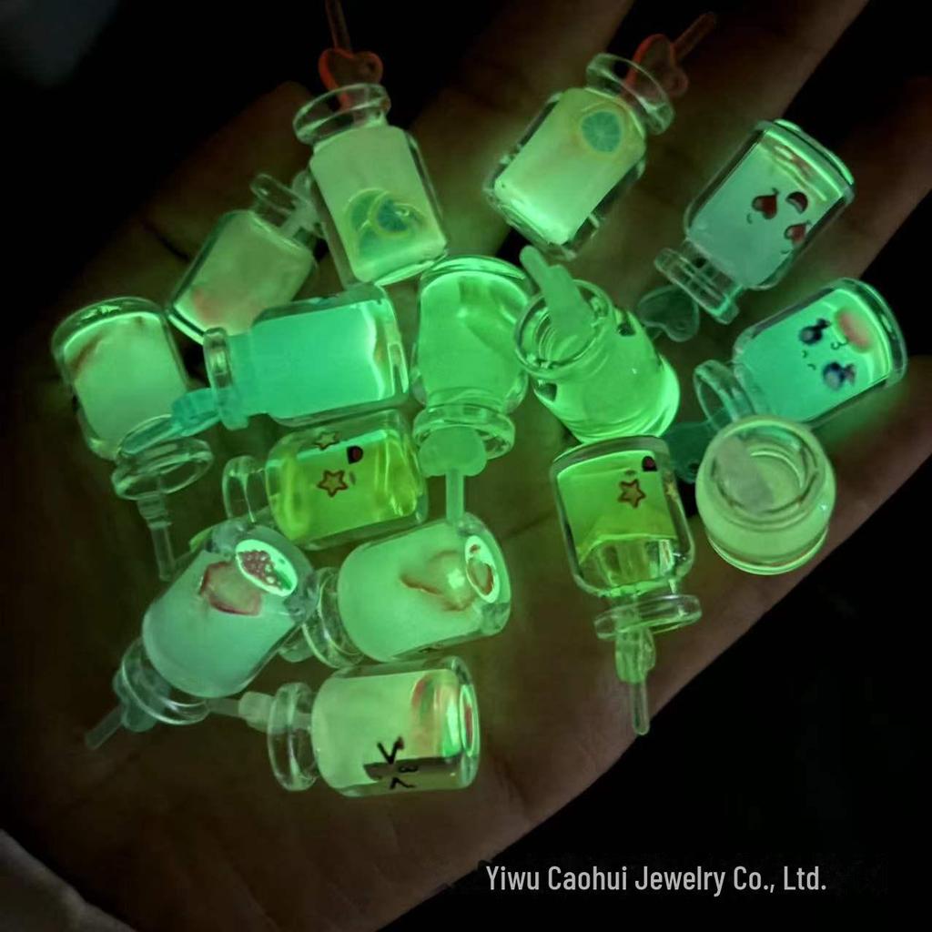 DIY Luminous Expression Bottle Pendant with Love Straw - Beverage Cup Keychain and Mobile Phone Charm with Hanging Hole