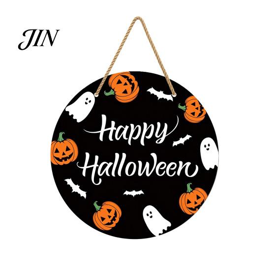 Halloween Door Sign Hanging Sign, Wooden Front Hanger Wreath, Cute Holiday Decoration Ghost Welcome for Porch Wall Indoor Home Durable