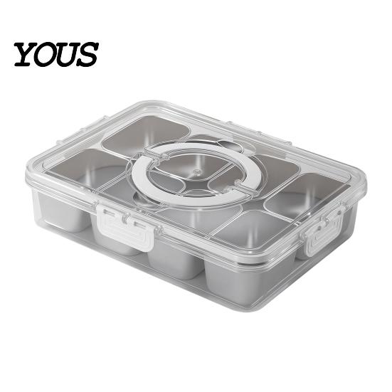 Divided Snack Container with Lid Snackle Box Container, Stainless Steel Serving Tray & Handle, 8 Compartment Large Food Grade Storage for Camping