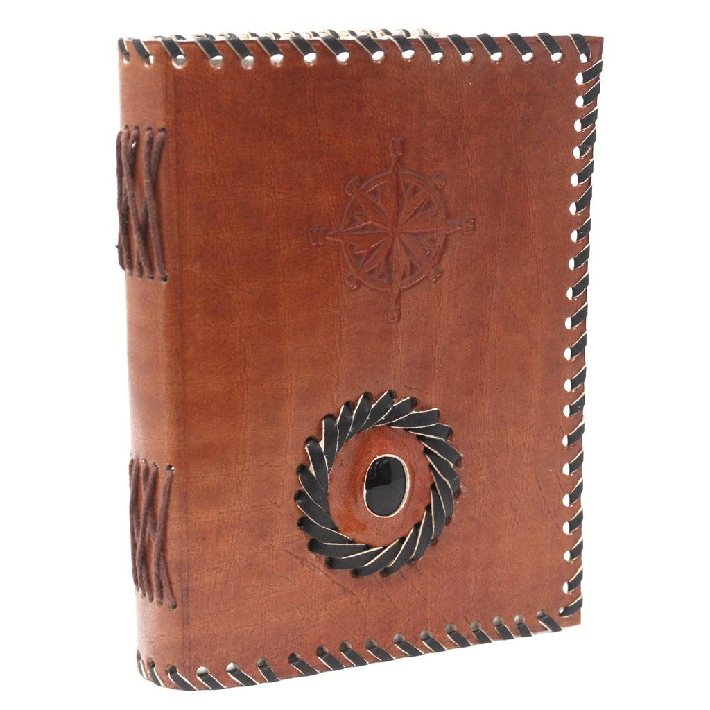 Leather Notebook Black Compass 7x5 Inches